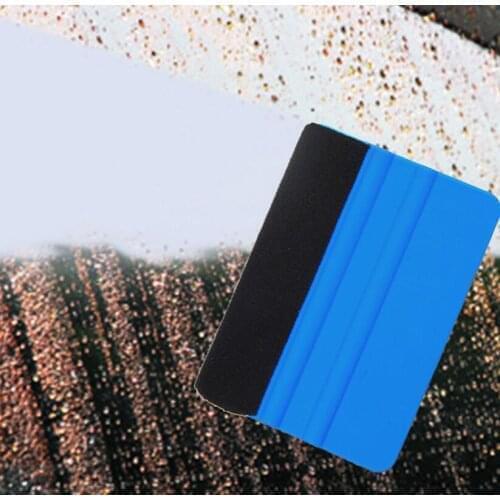 100pc Auto Styling Vinyl Carbon Fiber Window Ice Remover Cleaning Wash Car Scraper With Felt Squeegee Tool Film Wrapping 10x7cm