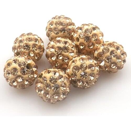 100pcs/lot 10mm Champagne Color Rhinestone Loose Beads Pave Disco Ball For Jewelry Making