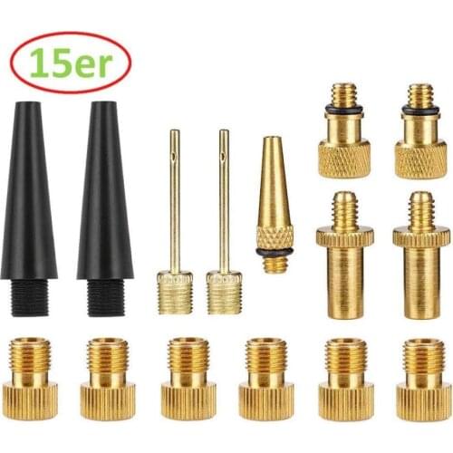 15pcs Valve Adapter Set Bicycle Basketball Pneumatic Needle Converter Schrader Presta Valve Ventil Adapter Set Bicycle Pump Tube