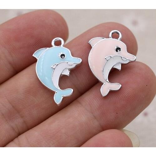 16pcs Enamel Silver plated Dolphin Charms Pendant for Jewelry Making Earrings Bracelet Necklace Accessories DIY Craft 23x17mm