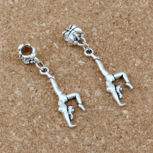 20 Pcs Gymnastics Gymnast sporter Dangles Beads Fit European Charm Bracelet Jewelry DIY Metal 11x42.2mm A- 345a