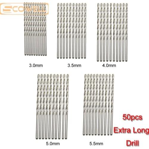 40% OFF FREE SHIPPING 50pcs Txtra Long Drill HSS Fully Ground Twist drill bit set for metal wood mixed 3/3.5/4/5/5.5