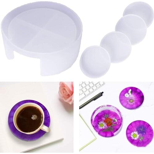 5 Pcs Coaster Epoxy Resin Mold Cup Mat Pad Silicone Mould DIY Crafts Decorations Storage Box Casting Mold Jewelry Making Tools