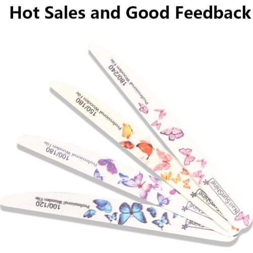 50Pcs/Lot Printed Sandpaper Wood Nail File Buffer 100/180/240 Multi Design Wooden unhas Files Washable Strong Thick Nails Files