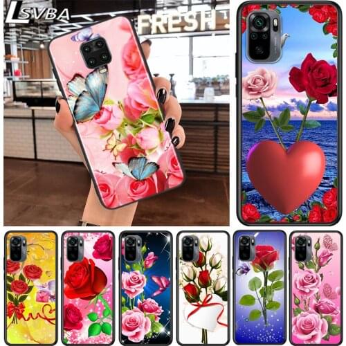 Red Flower Butterfly for Xiaomi Redmi Note 10 10S 9 9T 9S 9Pro Max 8T 8Pro 8 7 6 5 Pro 5A 4X 4 Soft Black Phone Case