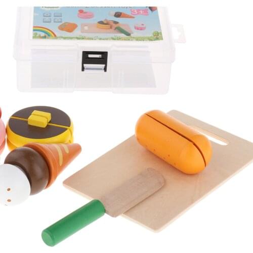 Kids Pretend Play Dessert Toy Wooden Cake Hot Dog Gifts for Boys Girls