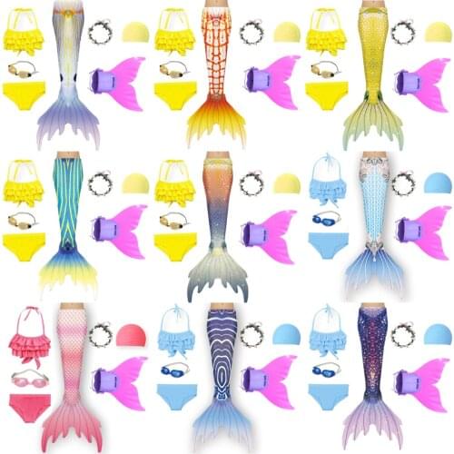 2020 Goggle Children Mermaid Swimming Suit Mermaid Costume Clothes Swimwear 3pcs Mermaid Tails Swimmable Swimsuit for Girls Kids