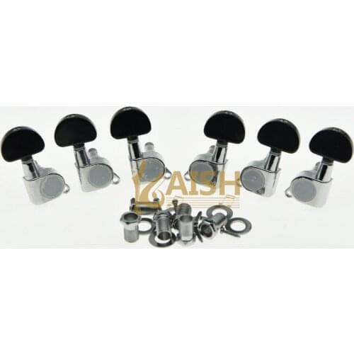 Chrome w/ Black Button Guitar Tuners Tuning Keys for Acoustic or Electric Guitar