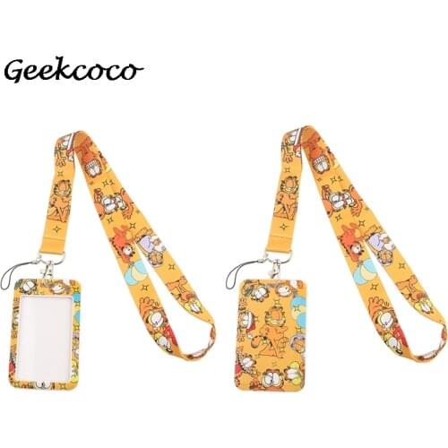 J1978 Cartoon Cat Lanyard for keys Phone USB Badge Holders Webbing PVC Credit Card Holder Cute ID Card Case