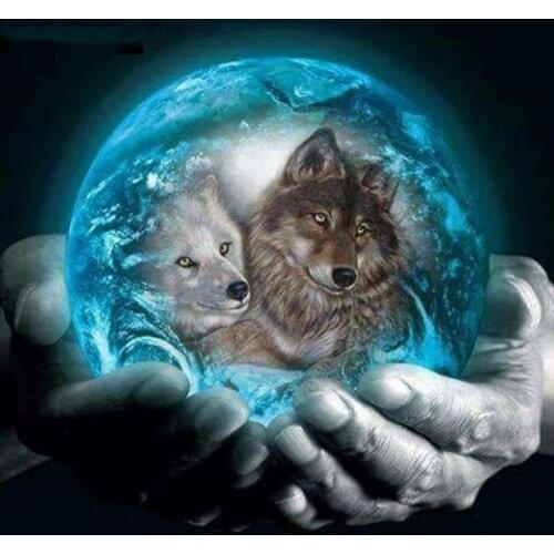 JMINE Div 5D Planet wolf moon hand Full Diamond Painting cross stitch kits art High Quality Animal 3D paint by diamonds