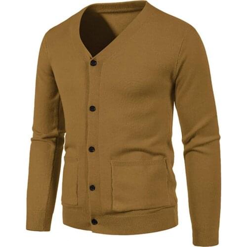 Men Sweater Oversize Pockets Slim Cardigan Warm Autumn Winter 2021 Solid Color V Neck Slim Knitted Coat Outerwear Knitwear