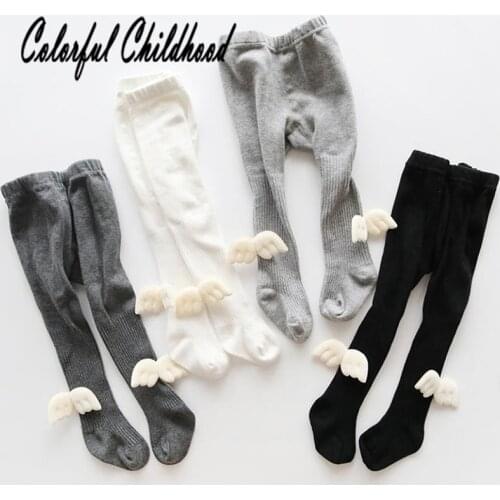 Creative angel wing design baby girls pantyhose solid stripe infant newborn kids tights toddler girls stocking 0-6Yrs