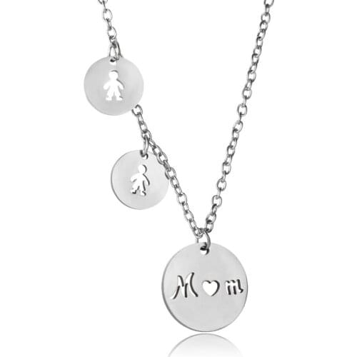 Family Mom And Two Boys Round Hollow Heart Pendant Mum Mommy Love Necklace Charm Birthday Mothers Day Son Gifts Jewelry Chain