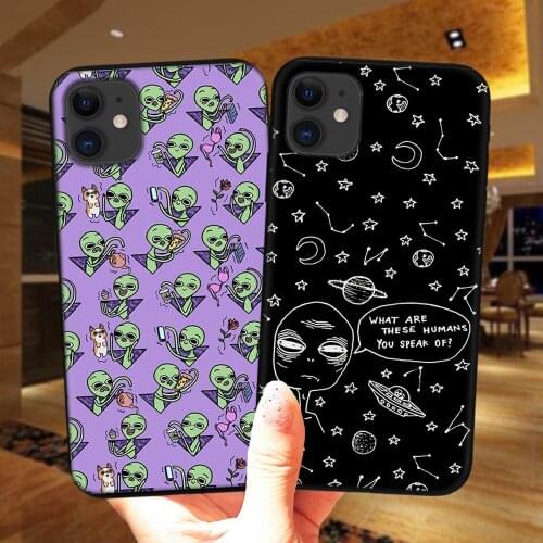 Cute Alien Space UFO Phone Case For iPhone 11 12 Pro XS Max X XR 6 6S 7 8 Plus 12Mini 12Pro 5S SE 2020 Black Silicone Cover