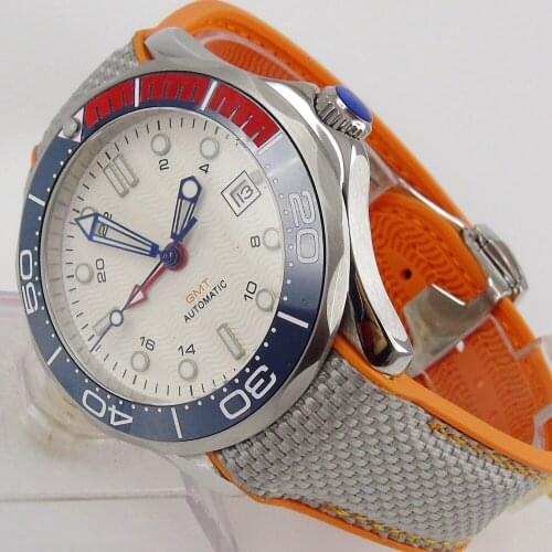 41mm Sterile Dial Sapphire Glass Ceramic Bezel Date GMT Rubber Automatic Movement Mens Watch
