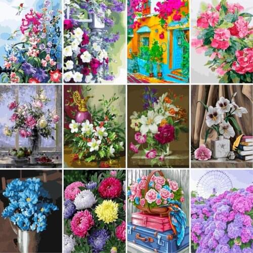 GATYZTORY Frame DIY Painting By Numbers Flowers Handpainted Oil Painting Canvas Colouring Wall Decor