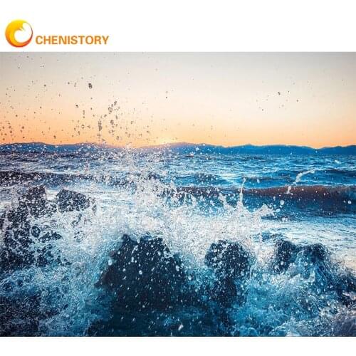 CHENISTORY Paint By Number Waves Landscape Picture By Numbers Drawing On Canvas HandPainted Art Gift Kit DIY Home Decoration Set