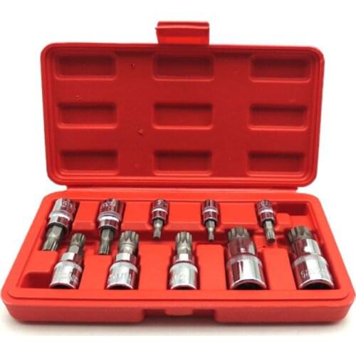 10 Pcs Allen Ead Sleeve Wrench Set Triple Square Spline Bit Socket Set For Tamper-Proof Lug Nuts 1/4, 3/8,1/2-Inch 4Mm-18Mm