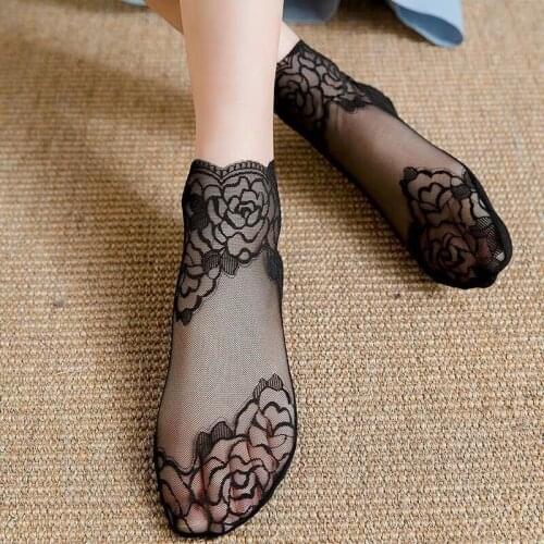 5 Pairs Fashion Female Girls Summer Socks Lace Flower Harajuku Short Sock Antiskid Invisible Ankle Sox Sock Slippers