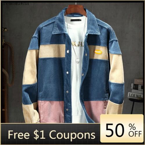 Spring Autumn Color Matching Corduroy Denim Jacket Mens Trend Korean Casual Loose Plus Size Jacket Gown Top Men Jeans Jacket