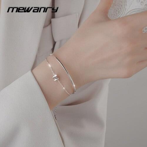 MEWANRY New 925 Sterling Silver Double Layer Chain Bracelets for Women Accessories Trendy Elegant Sparkling Zircon Bride Jewelry