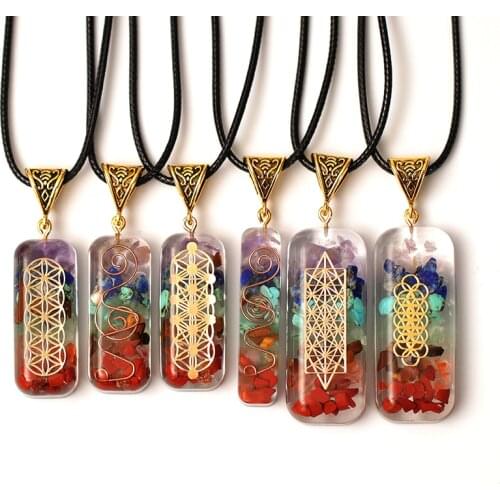 Natural Orgone Energy Pendant Necklace, Vintage Reiki Healing Resin Seven-vein Amulet Orgone Crystal Necklace