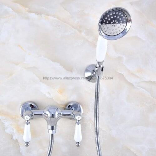 Polished Chrome Bathroom Shower Faucet Bath Faucet Mixer Tap With Hand Shower Head Set Wall Mounted Nna779