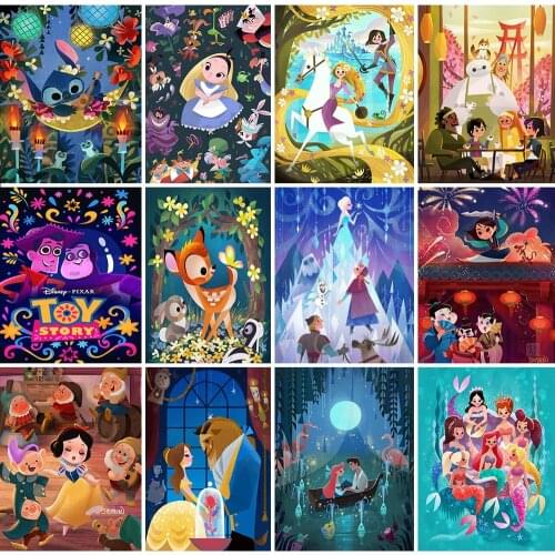 QIZITENG Diy Disney Famous Cartoon Movie Poster Princess Diamond Embroidery Paintings Full Square/Round Childrens Crafts Mosaic