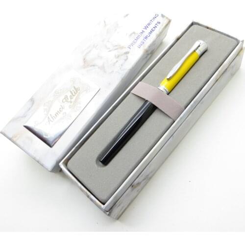 Wings Marble R75 Yellow Black Chrome Roller Pen | İsme Special Pen | Gift Pen