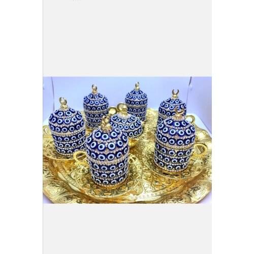 Evil Eye Coated Premium Quality Turkish Coffee Cups Set