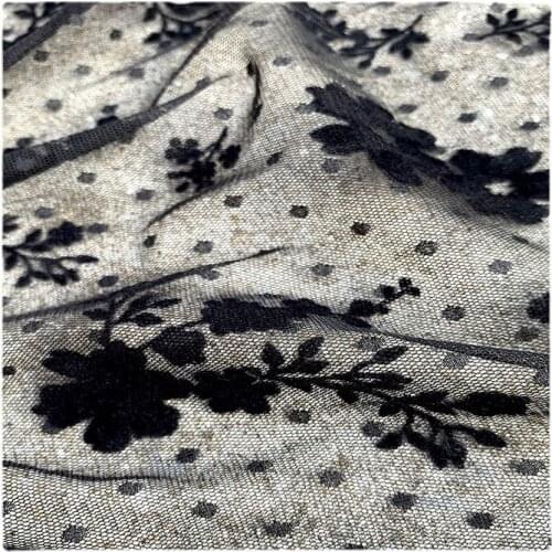 Width 57" Black Simple Elastic Velvet Embroidered Mesh Fabric By The Half Yard For Dress Cheongsam Shirt Material