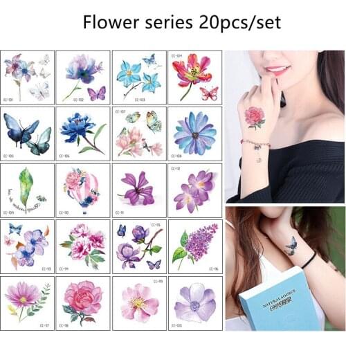 20Pcs/Set Cute Flower Design Waterproof Temporary Tattoo Stickers Tatto For Women Body Art Water Transfer Fake Tattoos
