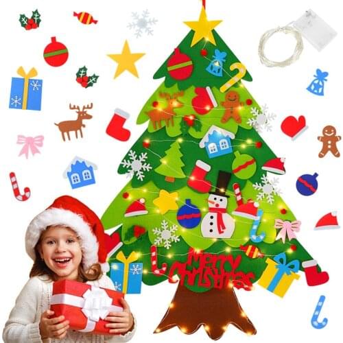 DIY Felt Christmas Tree With LED Light New Year Kids Gift Toys Door Wall Hanging Ornaments Christmas Decoration For Home Navidad