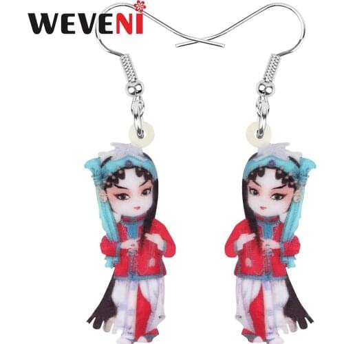 WEVENI Acrylic Charm Chinese Beijing Opera Earrings Printing Cartoon Character Dangle Drop Jewelry For Women Girls Fashion Gift