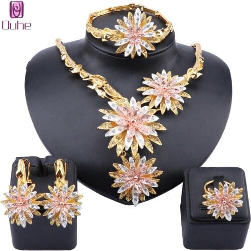 Statement Crystal Jewelry Set Brand Dubai Gold Colorful Jewelry Sets Wholesale Nigerian Wedding Woman accessories jewelry set