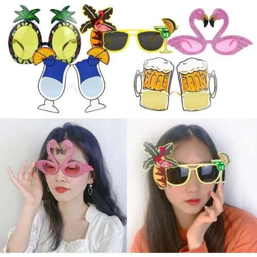 1Pc Hawaii Party Funny Novelty Sunglasses Flamingo Pomeapple Plastic Glasses Tropical Wedding Beach Party Decoration Supplies