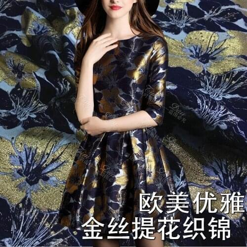 Gold flower jacquard brocade fabric high - end jacquard dress fabric jacket cotton jacquard fabric wholesale cotton cloth