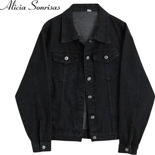 2021 New Spring Autumn Black Denim Jacket Womens Loose Slimming Lapel Long Sleeve Ins Fashionable Coat Long Sleeve Urban