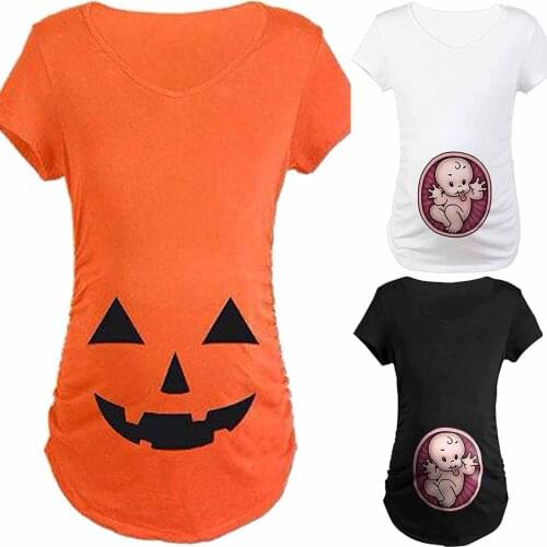 Women Maternity Clothes Halloween Funny Pregnant Cute Baby Pumpkin T Shirts Tops Pregnancy Clothing Футболка Для Беременных