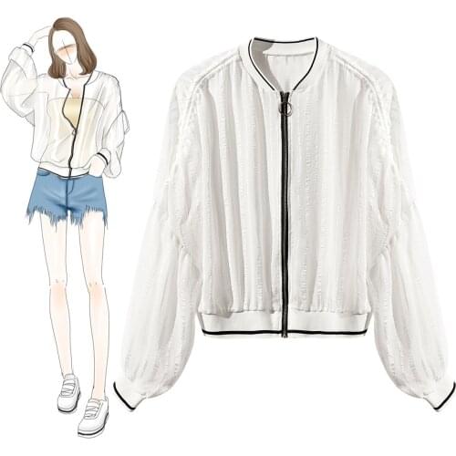 Women Mesh Fall Jacket Solid 2019 Tops White Black Casual Baseball Women Clothing Button Thin Bomber Long Sleeves Coat Jackets