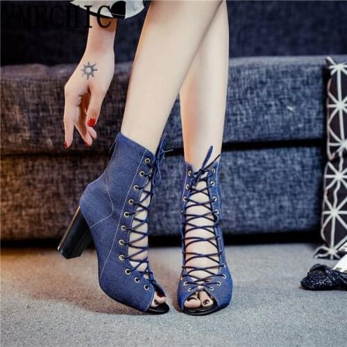 YMECHIC 2019 Summer Cross Tied Peep Toe Womens Shoes Heels Gladiator High Heel Pumps Blue Rome Sandals Ladies Shoes Plus Size