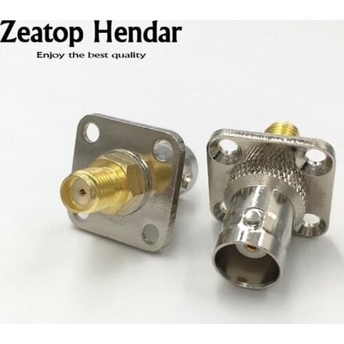 100Pcs Brass SMA Female Plug to BNC Female Jack SMA / BNC F/F with 4 Hole Flange Mount Adapter Connector
