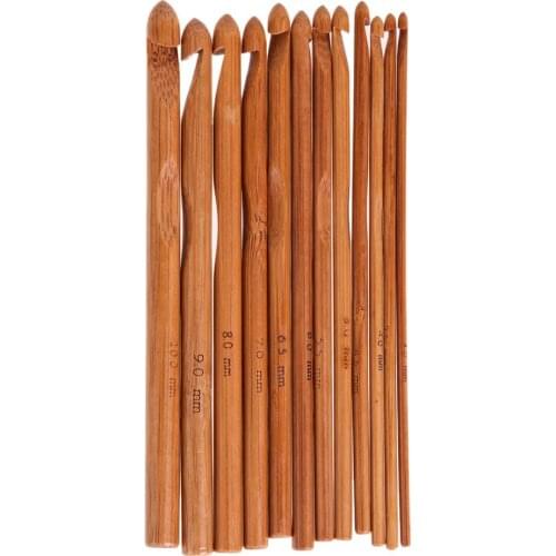 12-Size Bamboo Handle Crochet Hook Knit Weave Yarn Craft Knitting Needle Smooth, confortable to use; light weight
