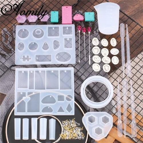 Aomily 128Pcs Pendant Silicone Casting Molds Tools with Measuring Cup for Pendant Craft Jewelry Necklace Bracelet Chocolate Mold