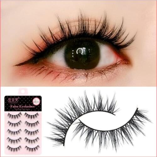 Yokpn 5 Pairs False Eyelashes Synthetic Hardstemmed Natural Thick Cross-Curling False Eyelashes Cos Barbie Makeup Eyelashes