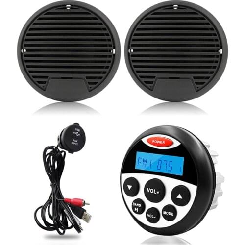 Marine Radio Audio Stereo Bluetooth Receiver FM AM Car MP3 Player+3inch Waterproof Speaker+Boat USB Cable For RV ATV Motorcycle