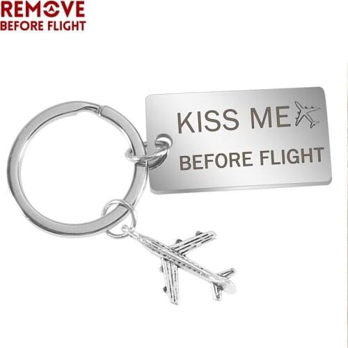Kiss Me before flight Key chain Stainless Steel Engrave Car keychain Key Ring Fashion key holder keyfobs for Christams Gifts