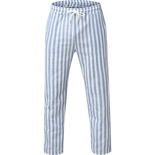 Casual Pants Men Striped Striped Cotton And Linen Pencil Pants Trousers Spring Autumn Male Loose Breathable Leg Pants Plus Size