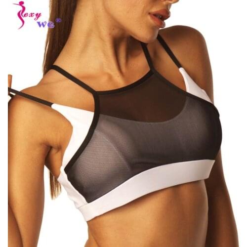 SEXYWG Sexy Breathable Mesh Sports Bra Top Women Padded High Impact Underwear Double Thin Shoulder Strap Sportwear Yoga Gym Bra
