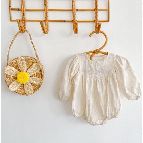 Baby Girl Bodysuits Autumn New Jacquard Round Neck Infant Long Sleeve Cotton Triangle Jumpsuit Spring Baby Clothes Outfit